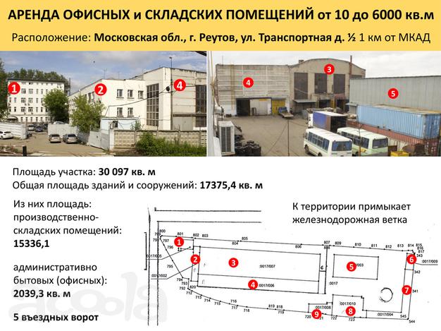 АРЕНДА ОФИСНЫХ и СКЛАДСКИХ ПОМЕЩЕНИЙ от 10 до 6000 кв. м в Реутове.