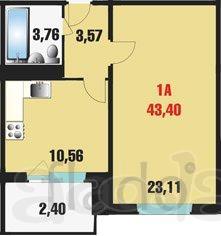 1-к квартира, 43 м², 2/14 эт.