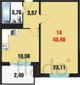 1-к квартира, 43 м², 2/14 эт.